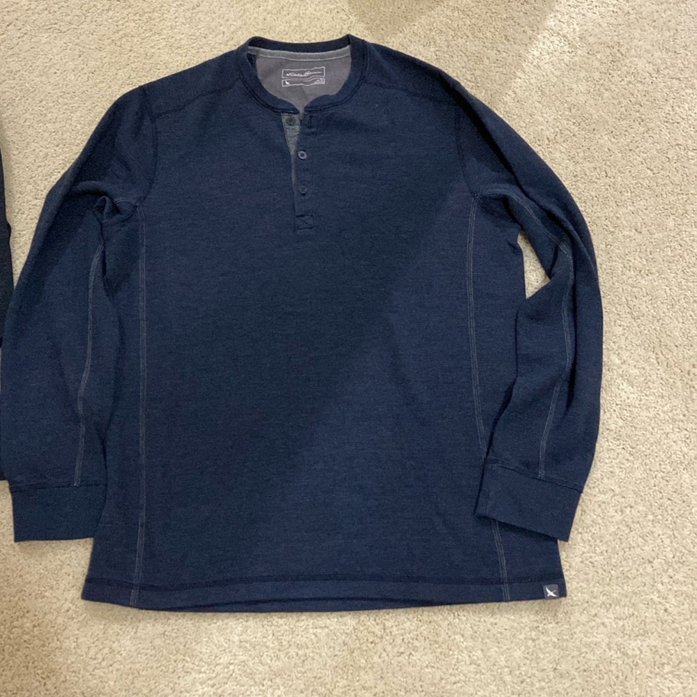 NWOT Mens Eddie Bauer Navy Henley shirt. Tall Large.